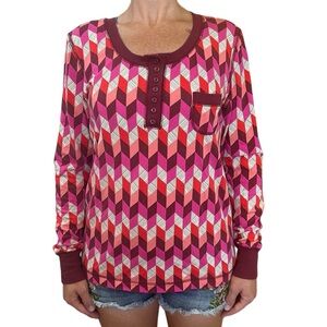 Vera Bradley‎ Henley Pajama Top in Bohemian Chevron Geometric Long Sleeve L